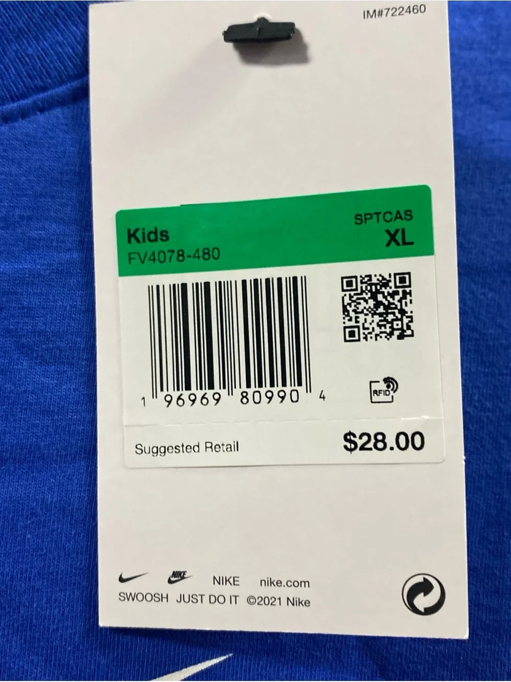 The Nike Tee “Just Do It” T-Shirt Logo Kids XL Unisex Blue White NWT FV4078-480